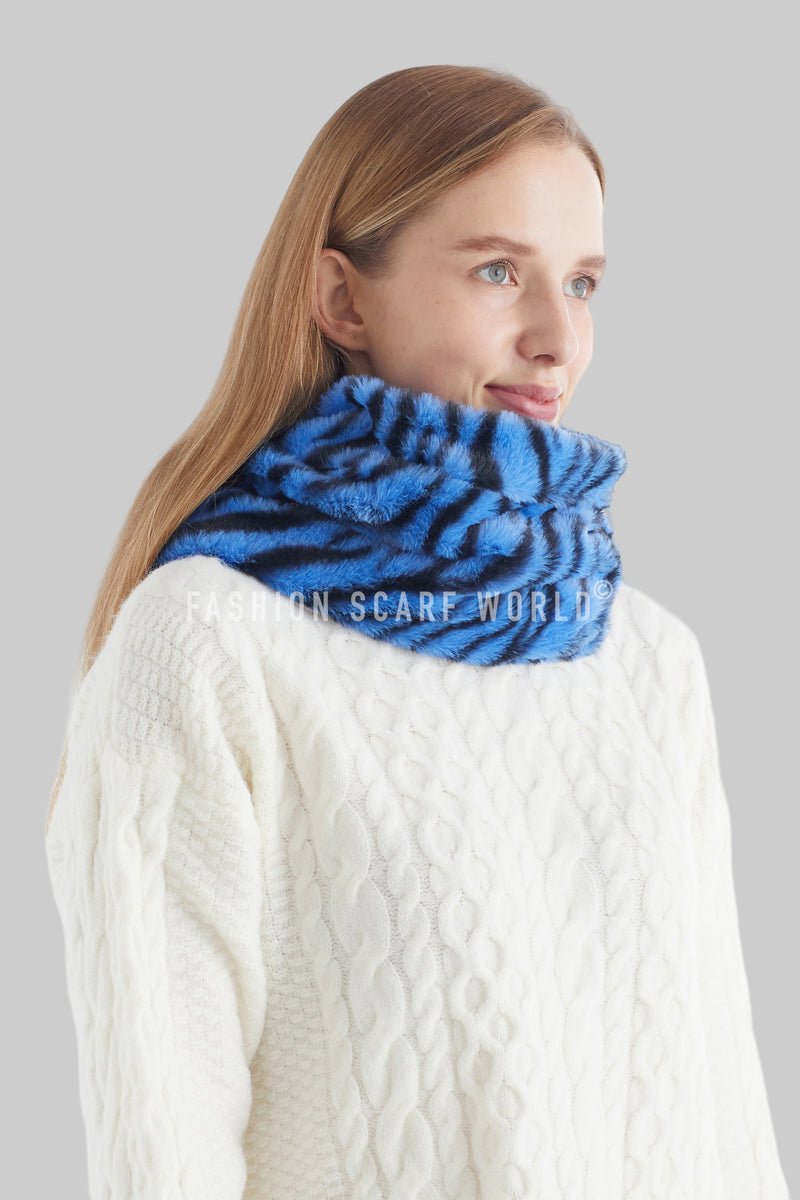 Zebra Print Faux Fur Twist Snood Fashion Scarf World 7074