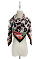 Rose & Leopard Print Silk Square Scarf