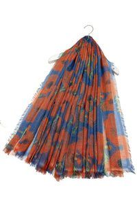 Poppy Print Linen Square Frayed Scarf