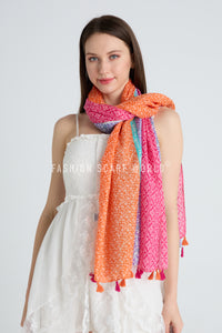 Colourful Floral Stripe Print Tassel Scarf