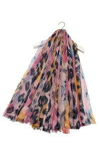 Abstract Leopard Linen Square Frayed Scarf