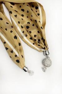 Leopard Print Diamante Magnetic Clasp Scarf