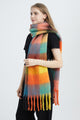 Colourful Cosy Check Blanket Tassel Scarf