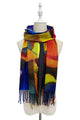 Art Impressionist Bright Abstract Face Print Wool Tassel Scarf