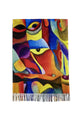 Art Impressionist Bright Abstract Face Print Wool Tassel Scarf