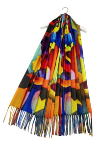 Art Impressionist Bright Abstract Face Print Wool Tassel Scarf