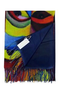 Art Impressionist Bright Abstract Face Print Wool Tassel Scarf