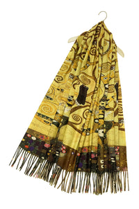 Klimt 'Tree of Life' Detail Print Wool Tassel Scarf