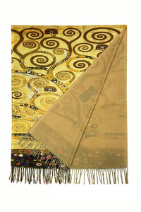 Klimt 'Tree of Life' Detail Print Wool Tassel Scarf