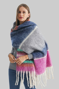 Multi Stripe Blanket Tassel Scarf