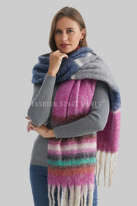 Multi Stripe Blanket Tassel Scarf