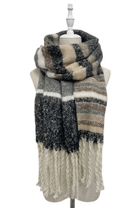 Multi Stripe Blanket Tassel Scarf