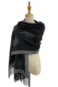 Tree Print Reversible Tassel Scarf