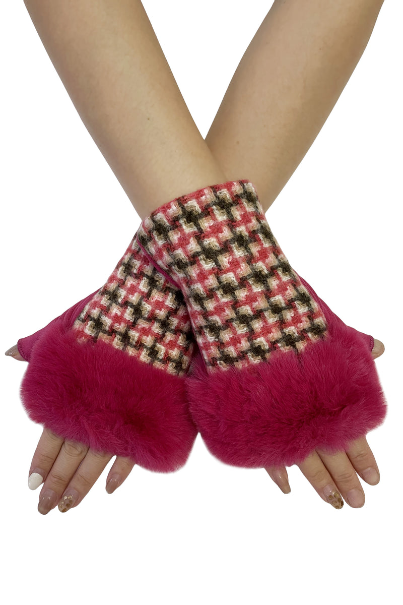 Bright Retro Print Faux Fur Fingerless Gloves– Fashion Scarf World