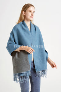 Two Tone Reversible Plain Tassel Scarf