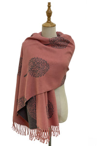 Tree Print Reversible Cotton Tassel Scarf