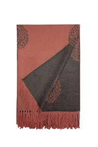 Tree Print Reversible Cotton Tassel Scarf