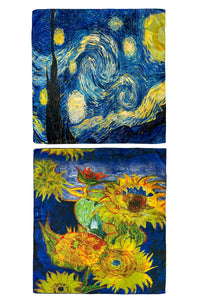 Van Gogh Starry Night And Sunflowers Reversible Silk Square Scarf