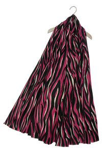 Soft Zebra Print Frayed Wool Scarf / Shawl