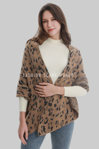 Leopard Print Metallic Thread Knitted Wool Scarf