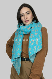 Leopard Print Metallic Thread Knitted Wool Scarf