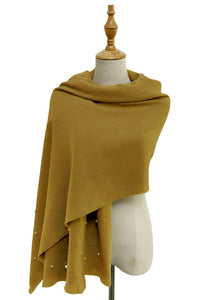 Pearl and Diamante Plain Wool Frayed Scarf