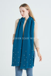 Pearl and Diamante Plain Wool Frayed Scarf