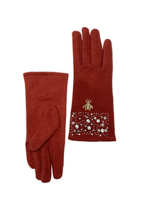 Embroided Bee With Pearl And Diamante Trim Gloves