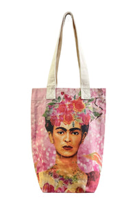 Frida Kahlo Floral Portrait Print Cotton Tote Bag (Pack Of 3)