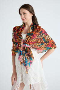 Bright Safari Cheetah Print Frayed Scarf