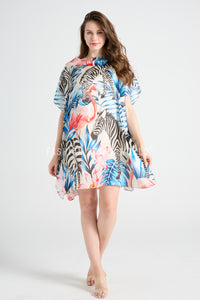 Zebra & Flamingo Silk Cover Up