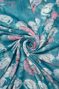 Swan & Rose Print Frayed Scarf