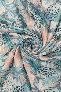 Tropical Floral & Mockingbird Print Frayed Scarf