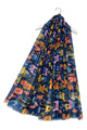 Colourful Fish Print Frayed Scarf