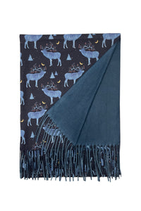 Decorative Reindeer & Night Sky Print Wool Scarf