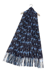 Decorative Reindeer & Night Sky Print Wool Scarf