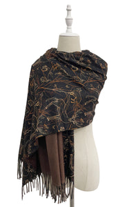 Woodland Animals Print Wool Tassel Scarf