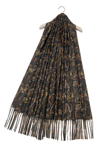 Woodland Animals Print Wool Tassel Scarf