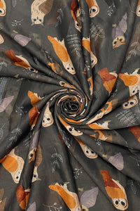 Mixed Owl & Leaf Print Frayed Scarf