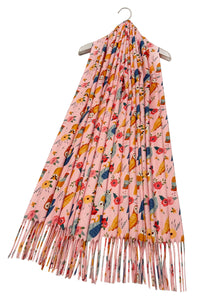 Owl & Floral Wool Tassel Scarf