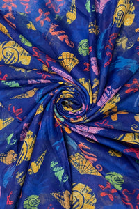 Sealife & Shell Print Frayed Scarf