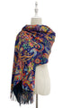 Detailed Paisley & Bird Print Wool Tassel Scarf