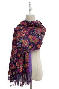 Detailed Paisley Print Wool Tassel Scarf