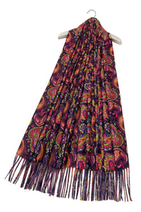 Detailed Paisley Print Wool Tassel Scarf