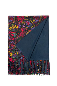 Indian Inspired Bold Floral & Paisley Wool Tassel Scarf