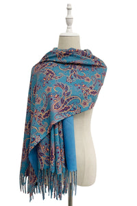 Vibrant Paisley Floral Wool Tassel Scarf