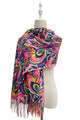 Bright Floral Wool Tassel Scarf