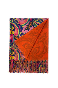 Bright Floral Wool Tassel Scarf