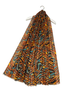 Colourful Zebra Print Frayed Scarf