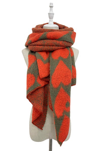 Loveheart Print Diagonal Edge Wool Scarf